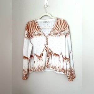 St. John Sport By Marie gray Knit Cardigan Sweater- giraffe